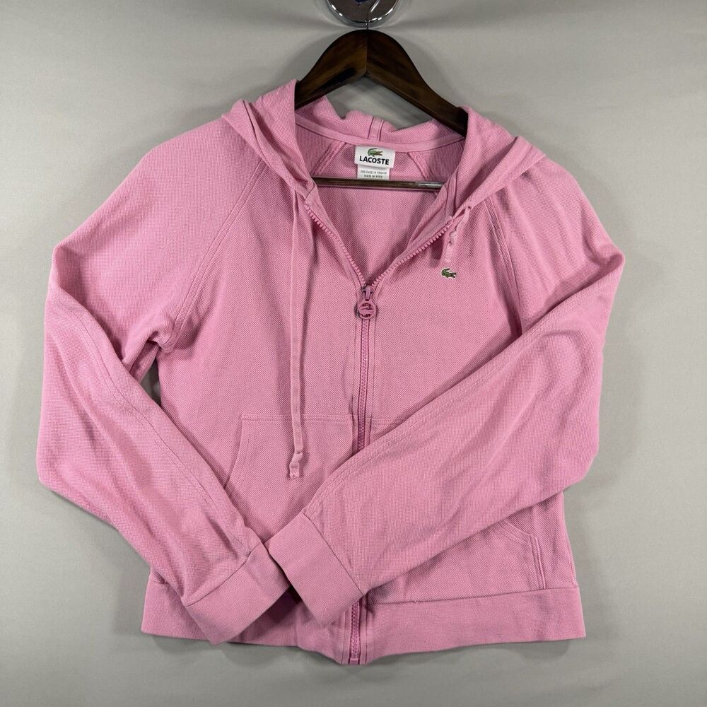 Lacoste Sport Girls Pink Zipper Hoddie Sweatshirt Jacket Size 42/XL Women